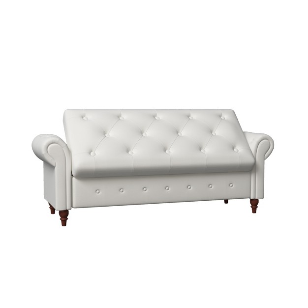 Button tufted Large Storage Ottoman Upholstered Fabric Bench Features Rolled Arms Window Seating And Solid Wood Legs maison Boucle