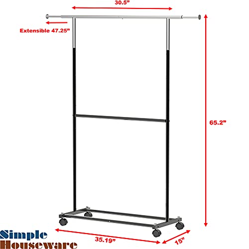 Simple Houseware Double Rod Garment Rack, Black