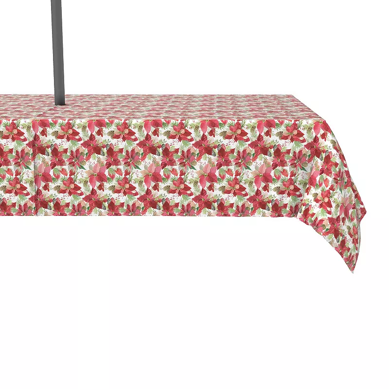 Water Repellent， Outdoor， 100% Polyester， 60x84， Poinsettia and Pinecones