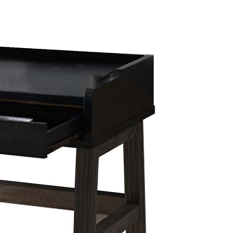 Dual Toned Wooden Desk with Two Sleek Drawers and Slightly Splayed Legs， Gray and Black