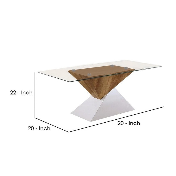 Two Tone Wooden End Table with Pedestal Base， White and Brown - 22 H x 20 W x 20 L