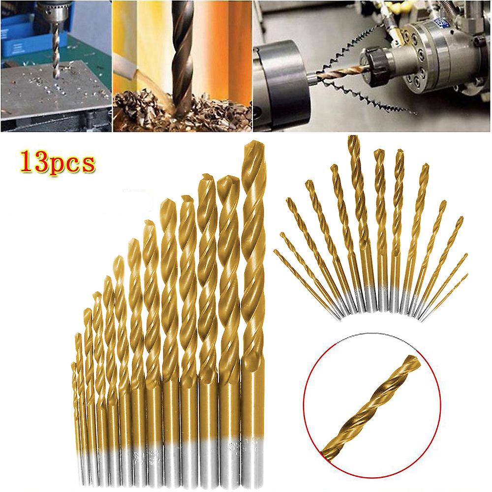 13pcs Left Handed Drill Bit Set M2 Hss With Titanium Nitride Coating (1/16