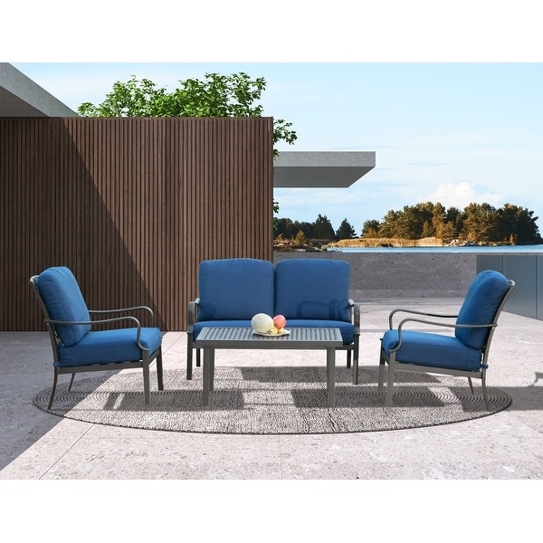 Domi Patio Conversation Set of 4，Cushioned Outdoor Furniture Sets with All Weather Galvanized Steel Frame