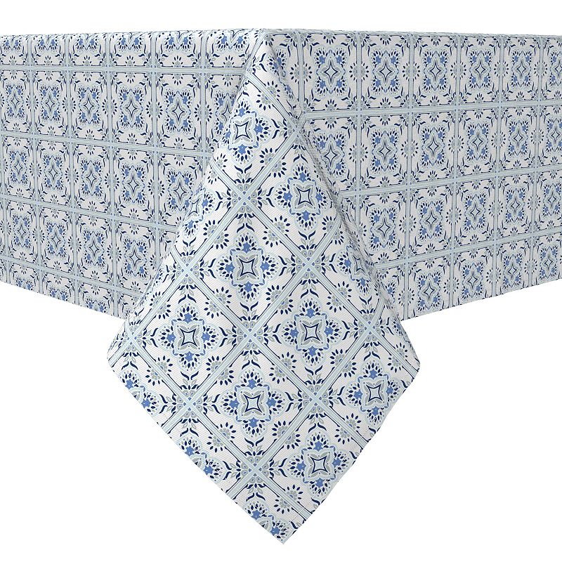 Rectangular Tablecloth， 100% Cotton， Blue Tile Frames