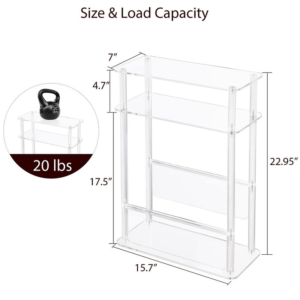 Acrylic Narrow End Table for Small Spaces  Slim Side Table with Magazine Holder  Small Nightstand/Bedside Table