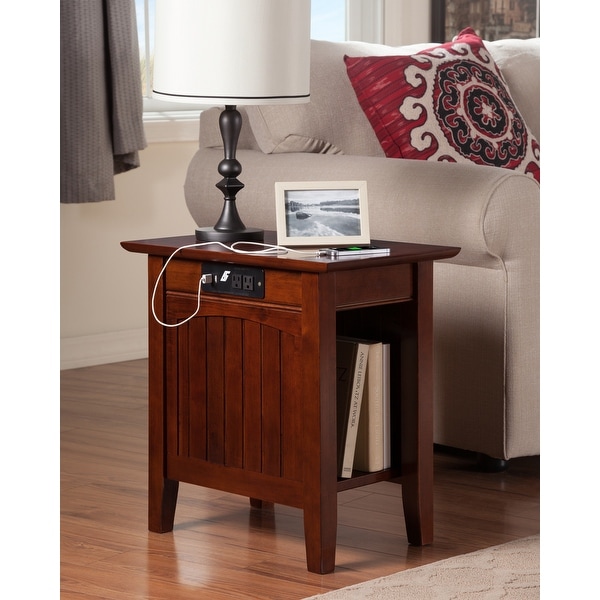 Nantucket Solid Wood Side Table with Built-In Charging in Walnut