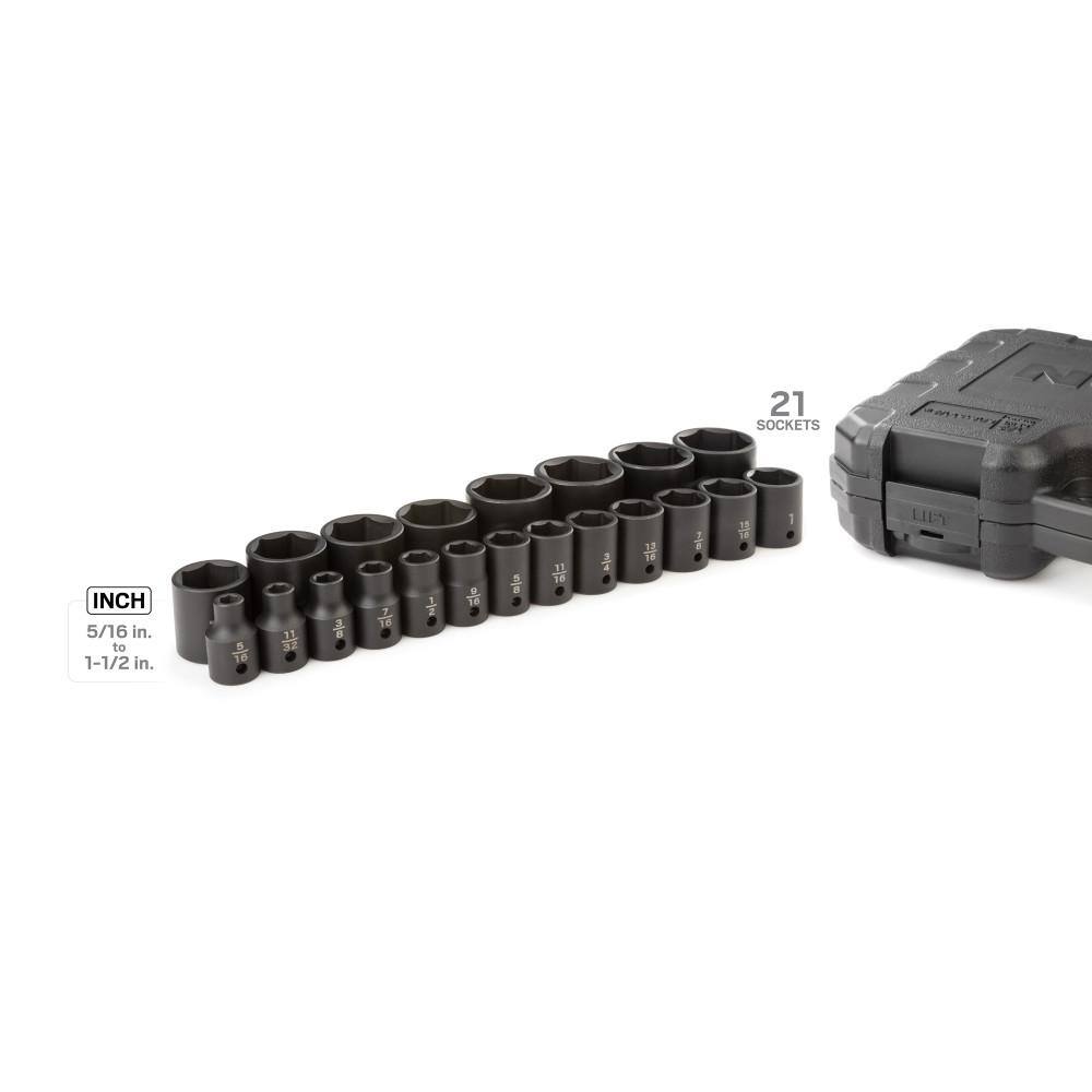 TEKTON SID92302 1/2 in. Drive 6-Point Impact Socket Set， 21-Piece (5/16 in. - 1-1/2 in.)