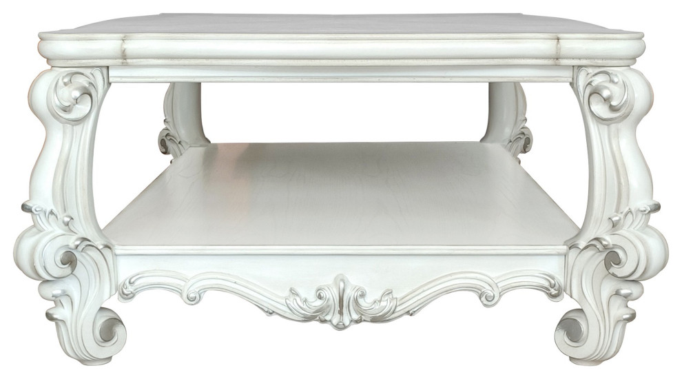 Classic Coffee Table  Unique Scrolled Legs With Wooden Top and Shelf  Bone White   Victorian   Coffee Tables   by Declusia  Houzz