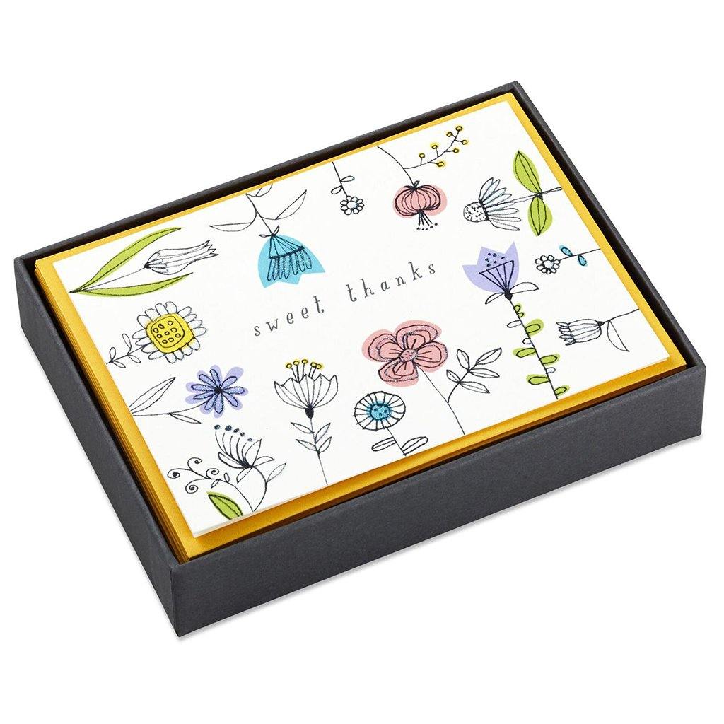 Hallmark  Sweet Thanks Illustrated Flowers Blank Thank You Notes, Box of 10