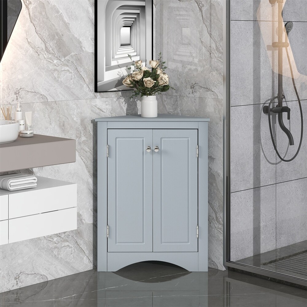 Triangle Bathroom Freestanding Storage Cabinet with Adjustable Shelves