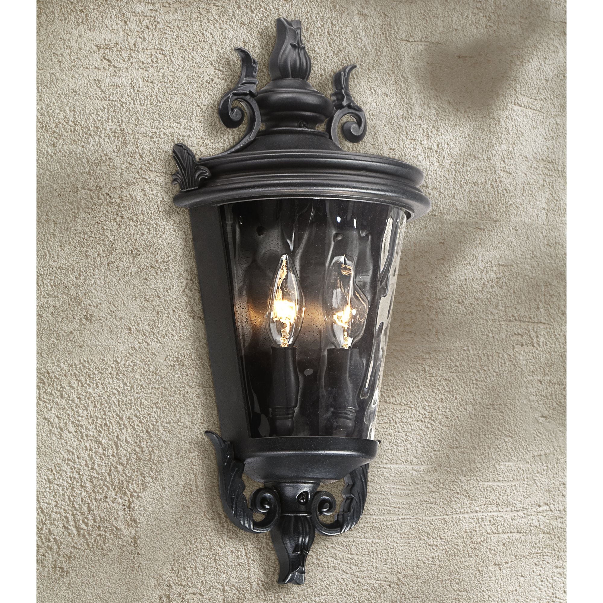 John Timberland Traditional Outdoor Wall Light Fixture Textured Black Scroll 17" Clear Hammered Glass for Exterior Porch Patio