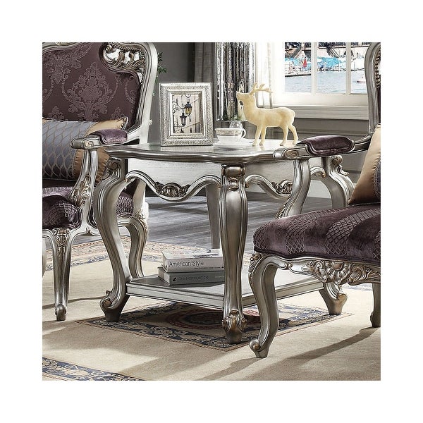 Square Wood End Table in Antique Platinum