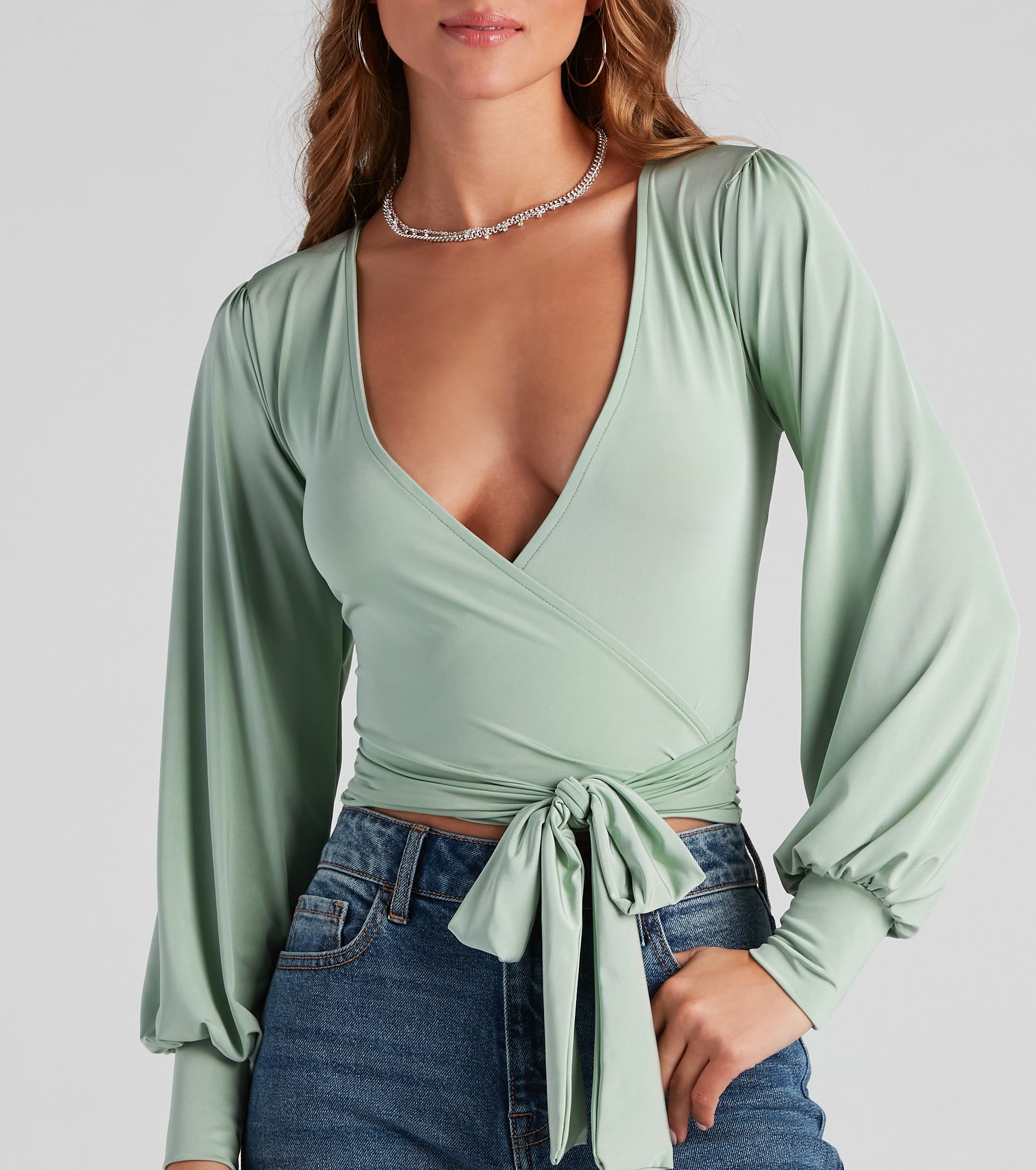 Slinky Knit Wrap Front Top