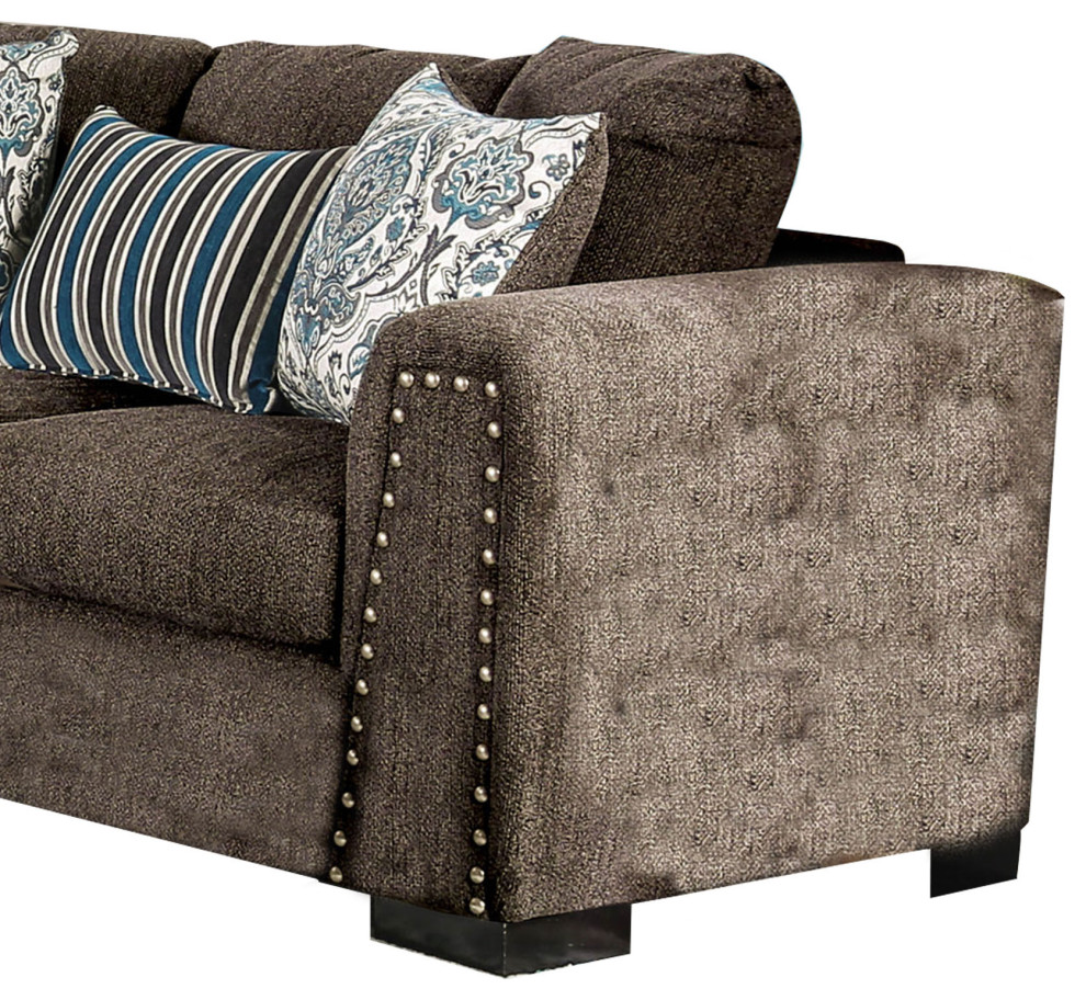 Modern Fabric Upholstered Wooden Loveseat With Nailhead Trim  Brown   Transitional   Loveseats   by VirVentures  Houzz