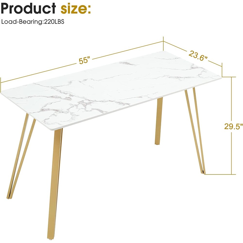 Ivinta White Marble Dining Table  Modern Rectangle 55 inch Dining Room Table for 4/6