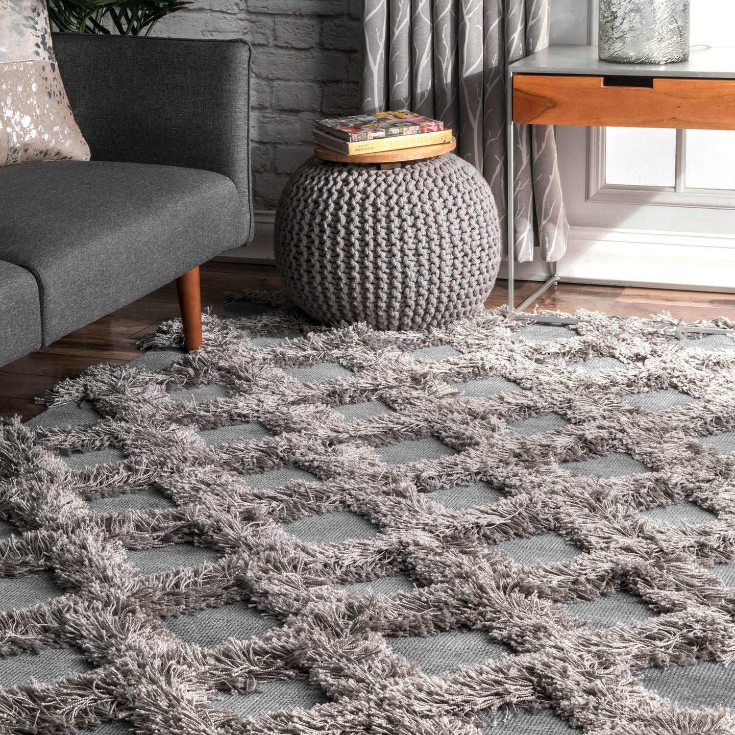 nuLOOM Francene Diamond Trellis Shag Area Rug, 4' x 6', Silver