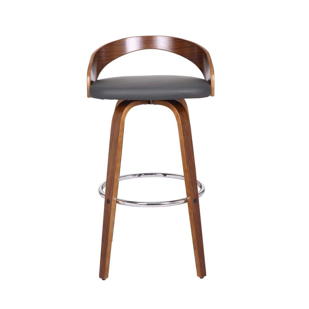 Armen Living Sonia Walnut Wood 30 in. Bar Height Bar Stool with Gray Faux Leather LCSOBAGRWA30