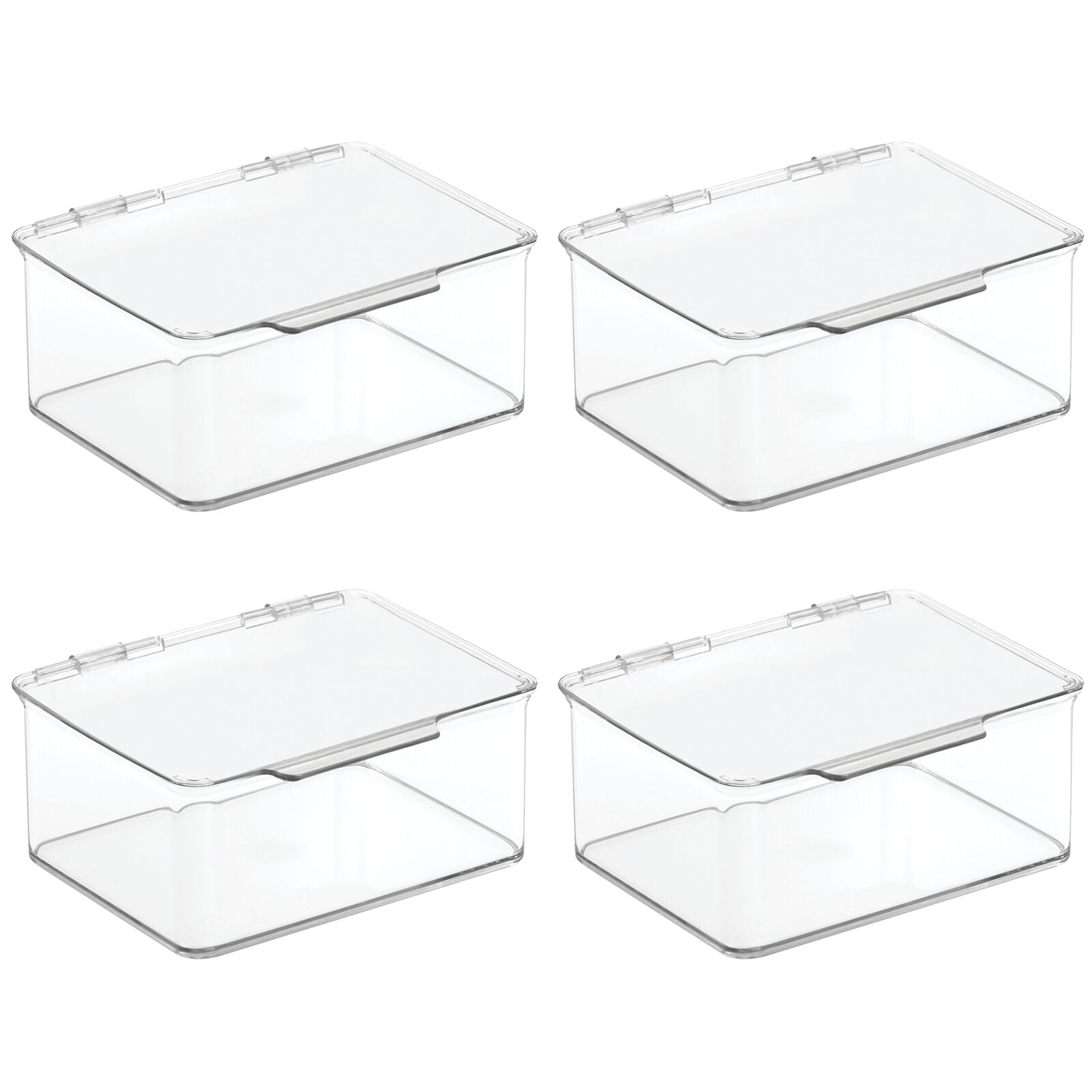 mDesign Small Plastic Stackable Kitchen Storage Box, Food Safe, 4 Pack - Clear