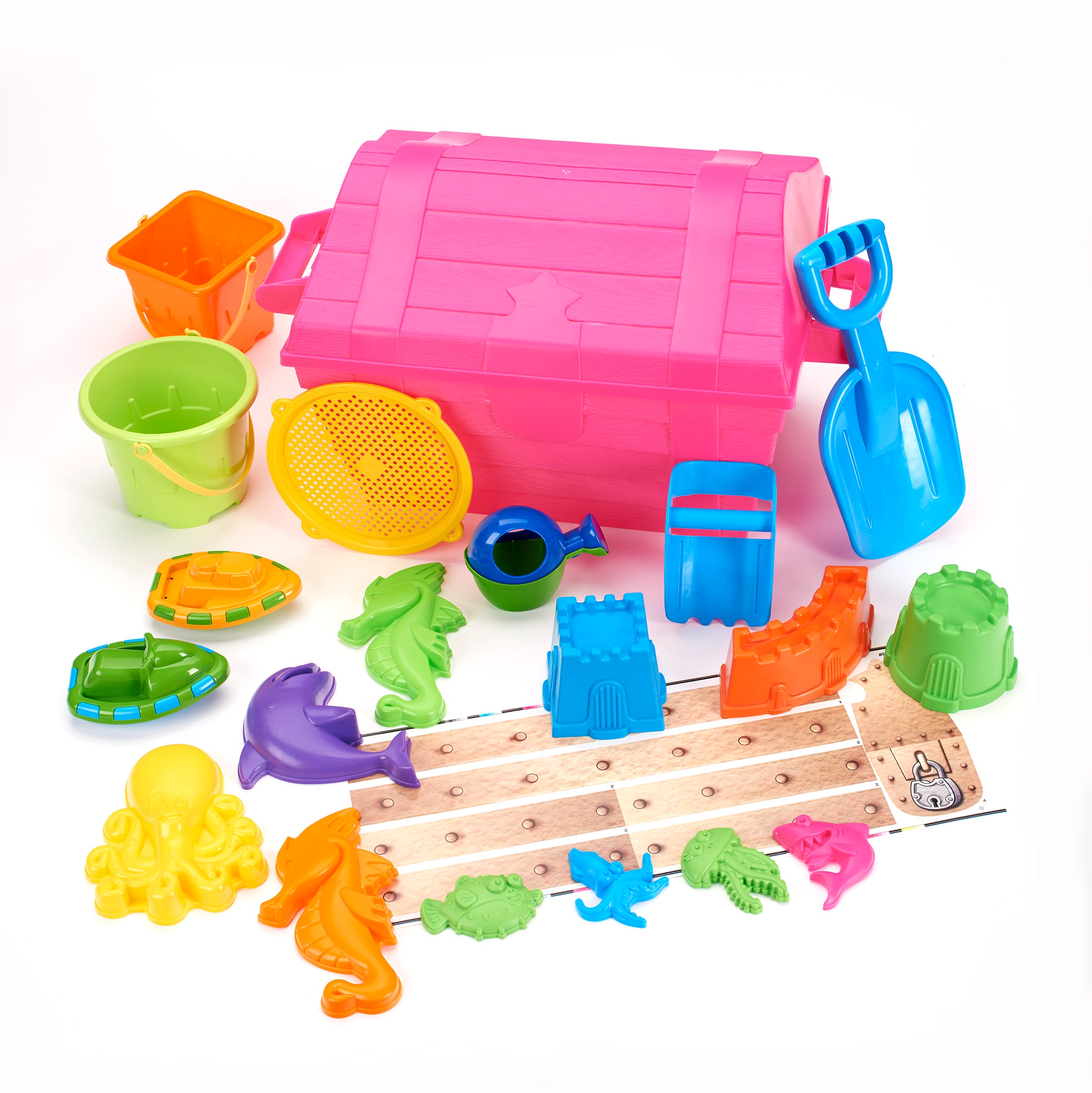 Play Day Treasure Chest with 20-Piece Sand Toys, Pink