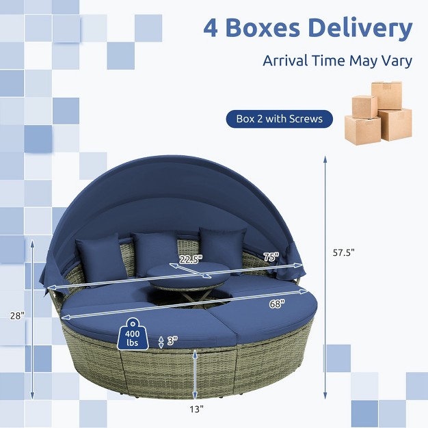 Costway Patio Rattan Daybed Outdoor Sectional Seating With Side Table amp Retractable Canopy