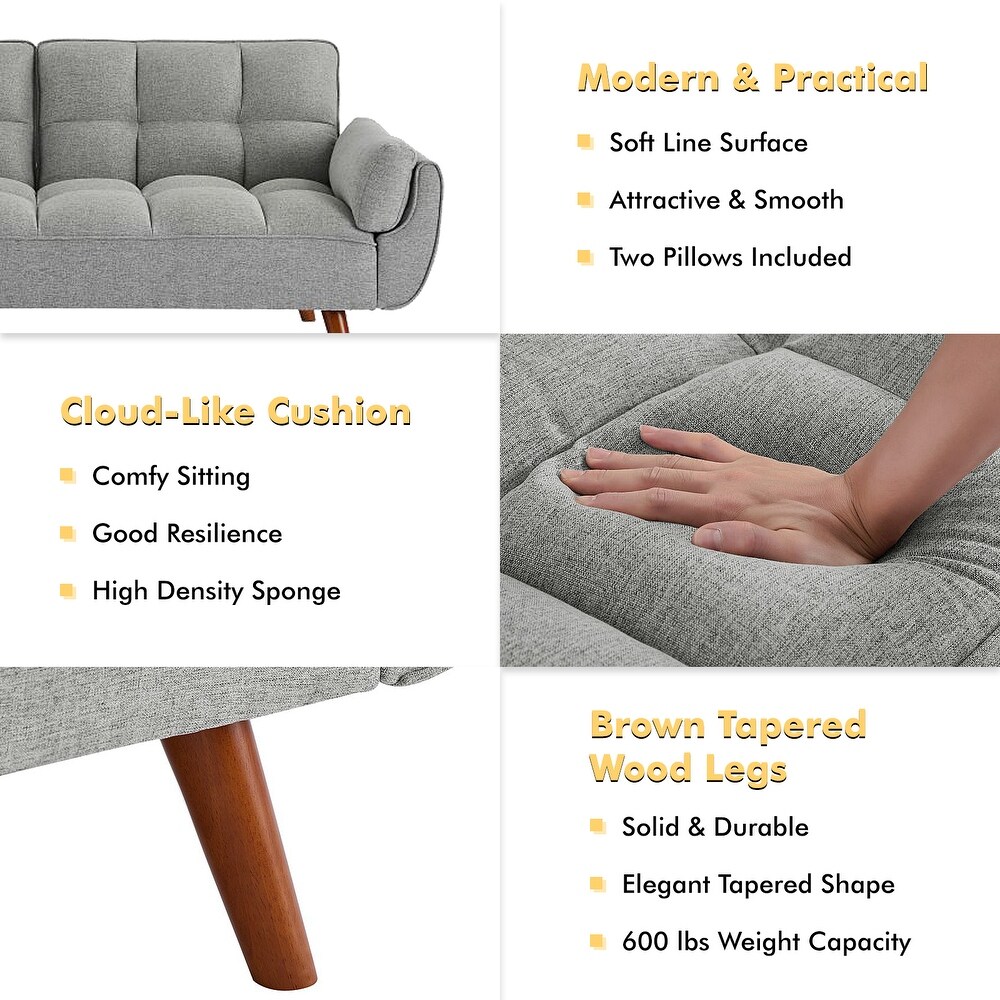 75.39 IN. Futon Sofa Bed  Convertible Upholstered Couch Sleeper with Reclining Sleeper Split Tufted Back