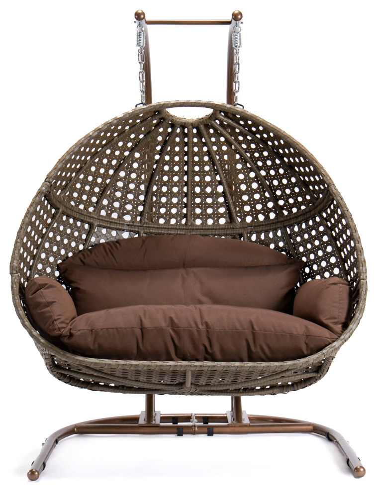 LeisureMod 2 Person Beige Wicker Double Hanging Egg Swing Chair   Tropical   Hammocks And Swing Chairs   by LeisureMod  Houzz