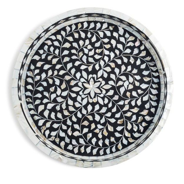 Gauri Kohli Jodhpur Mother Of Pearl Decorative Tray Black