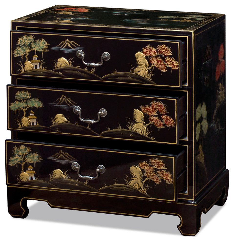 Black Lacquer Chinoiserie Scenery Motif Oriental Chest   Asian   Accent Chests And Cabinets   by China Furniture and Arts  Houzz