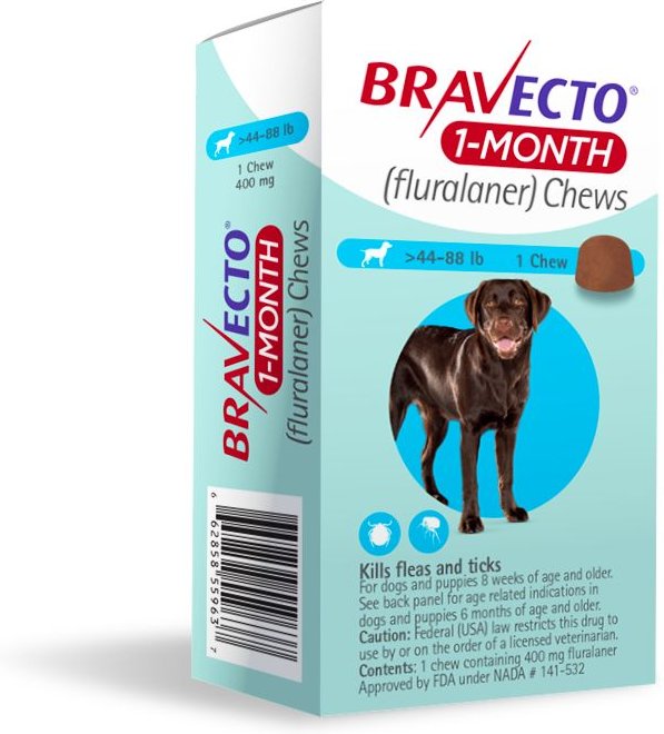 Bravecto 1-Month Chews for Dogs， 44-88 lbs， (Blue Box)