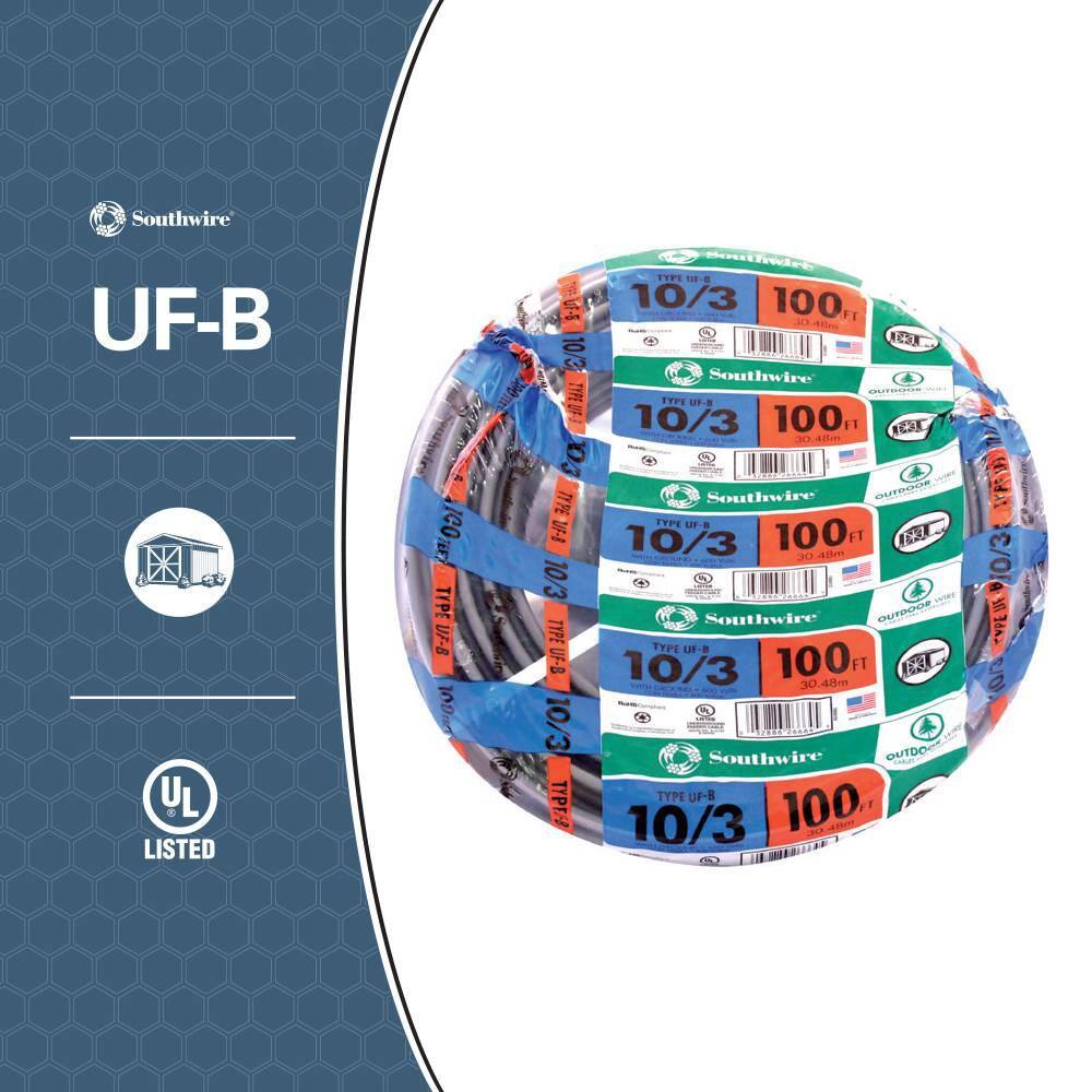 Southwire 100 ft. 103 Gray Solid CU UF-B WG Wire 13059123