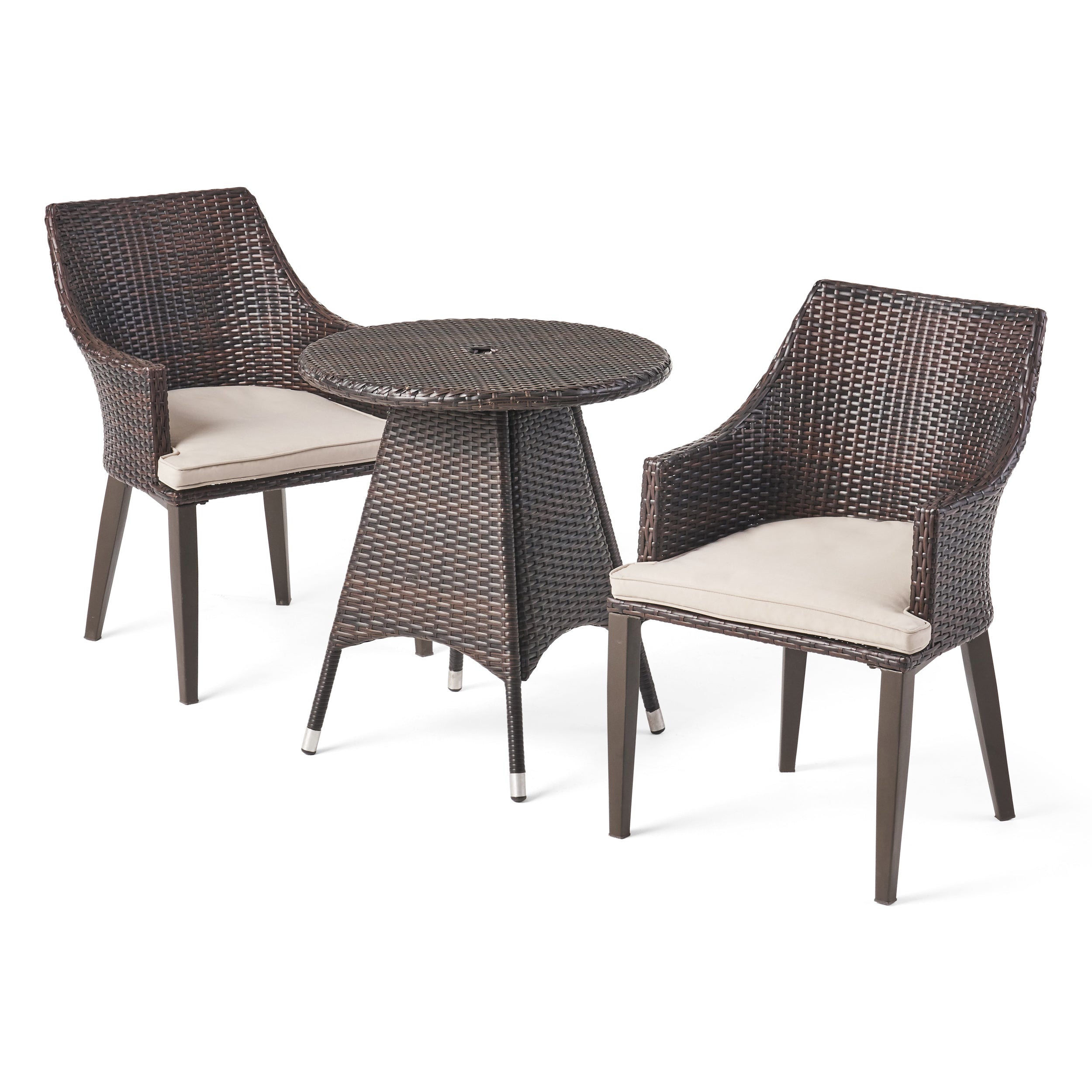 Hennry Outdoor 3 Piece Multibrown Wicker Round Bistro Set