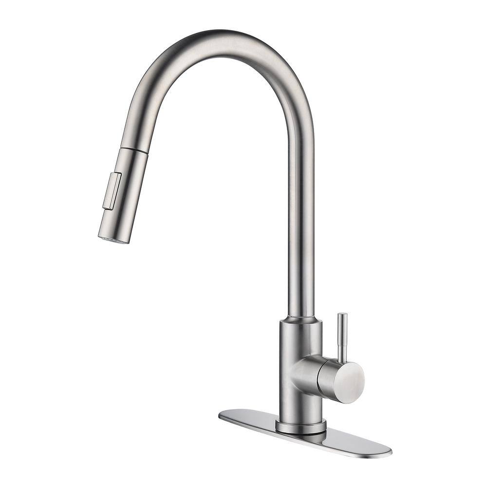 Toject Ballard Touch Single-Handle Pull-Down Sprayer Kitchen Faucet with Dual Function Sprayhead in Brushed Nickel BST001NS