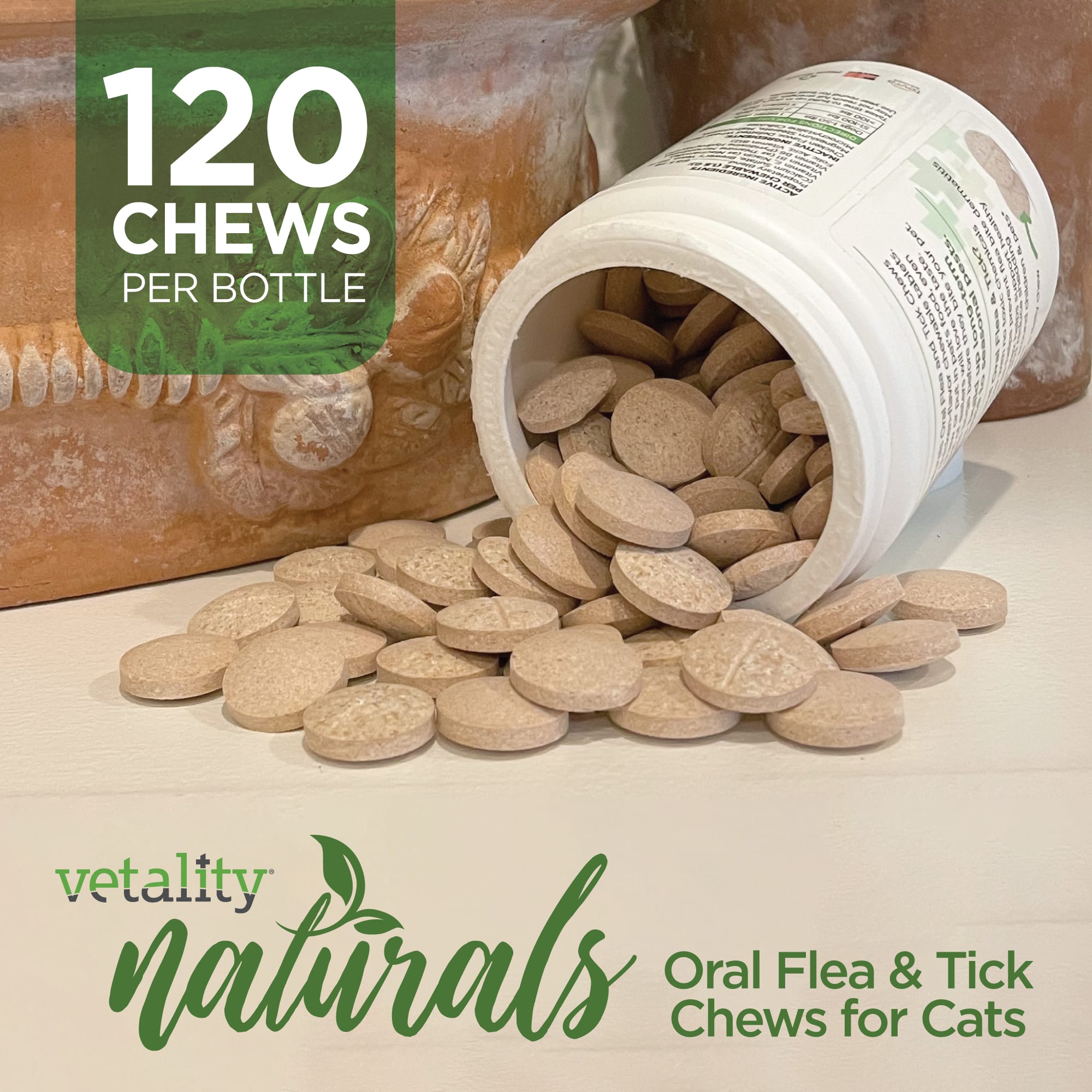 Vetality Naturals Oral Flea  Tick Cat Chews， Count of 120