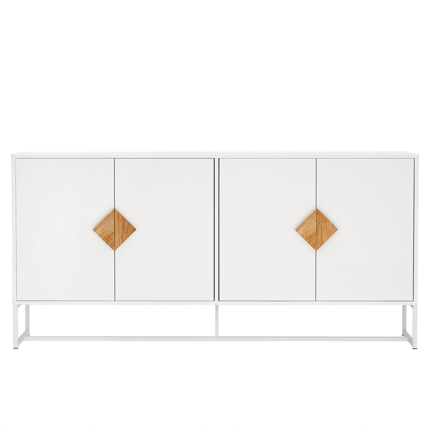 White Sideboard Cabinet Buffet with Storage， 4 Doors Entryway Cupboard with Adjustable Shelves