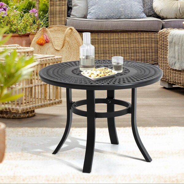 Pellebant Outdoor Round Cast Aluminum Small Table with Umbrella Hole