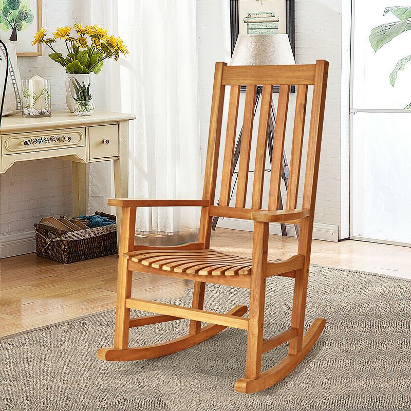 Indoor Outdoor Wooden High Back Rocking Chair