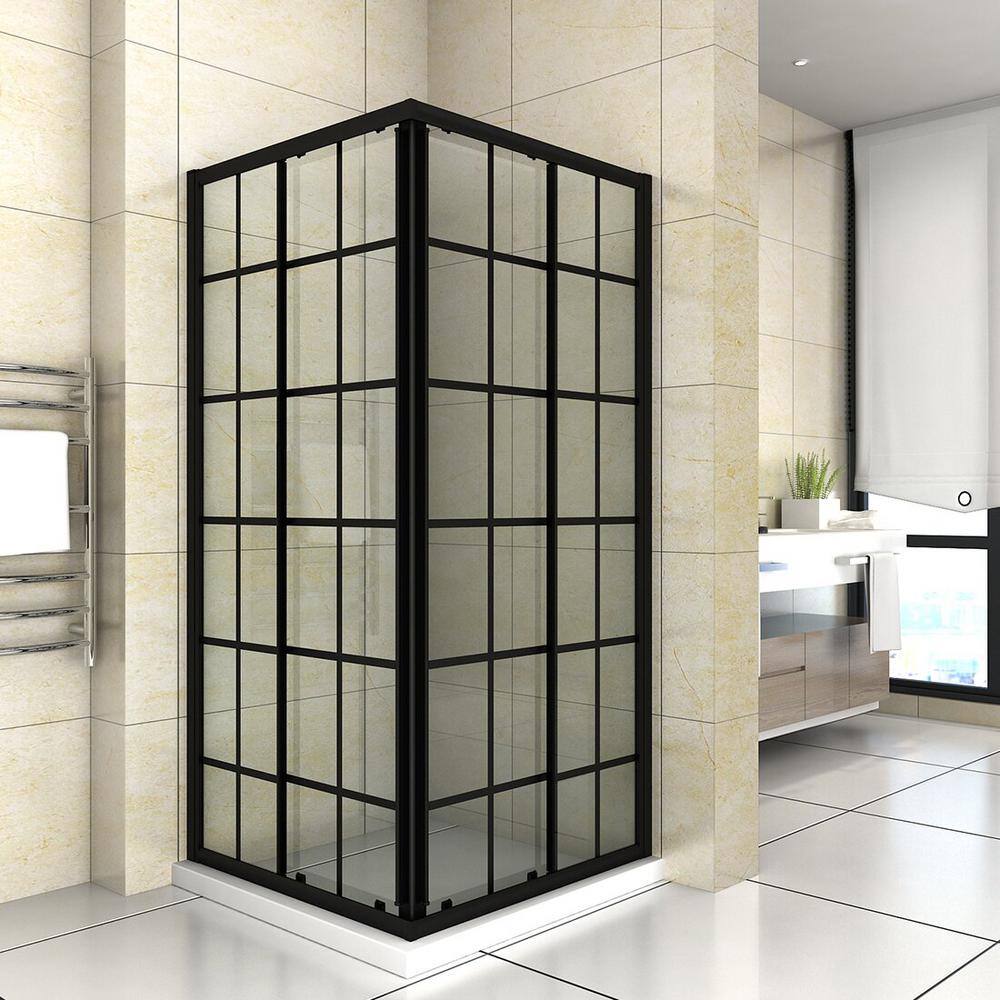 36 in. W x 72 in. H Double Sliding Framed Corner Shower Enclosure in Matte Black Finish with Clear Glass WPT-BL-363672GD