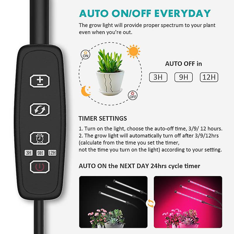 20w Plant Grow Light With Auto Turn On Function 3/6/12h Timer 10 Levels Brightness Light With 2 Ends