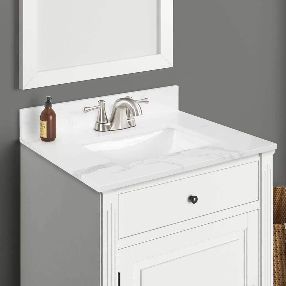 Home Decorators Collection 25 in W x 22 in D x 075 in H Engineered Marble Vanity Top in Calacatta White with White Basin