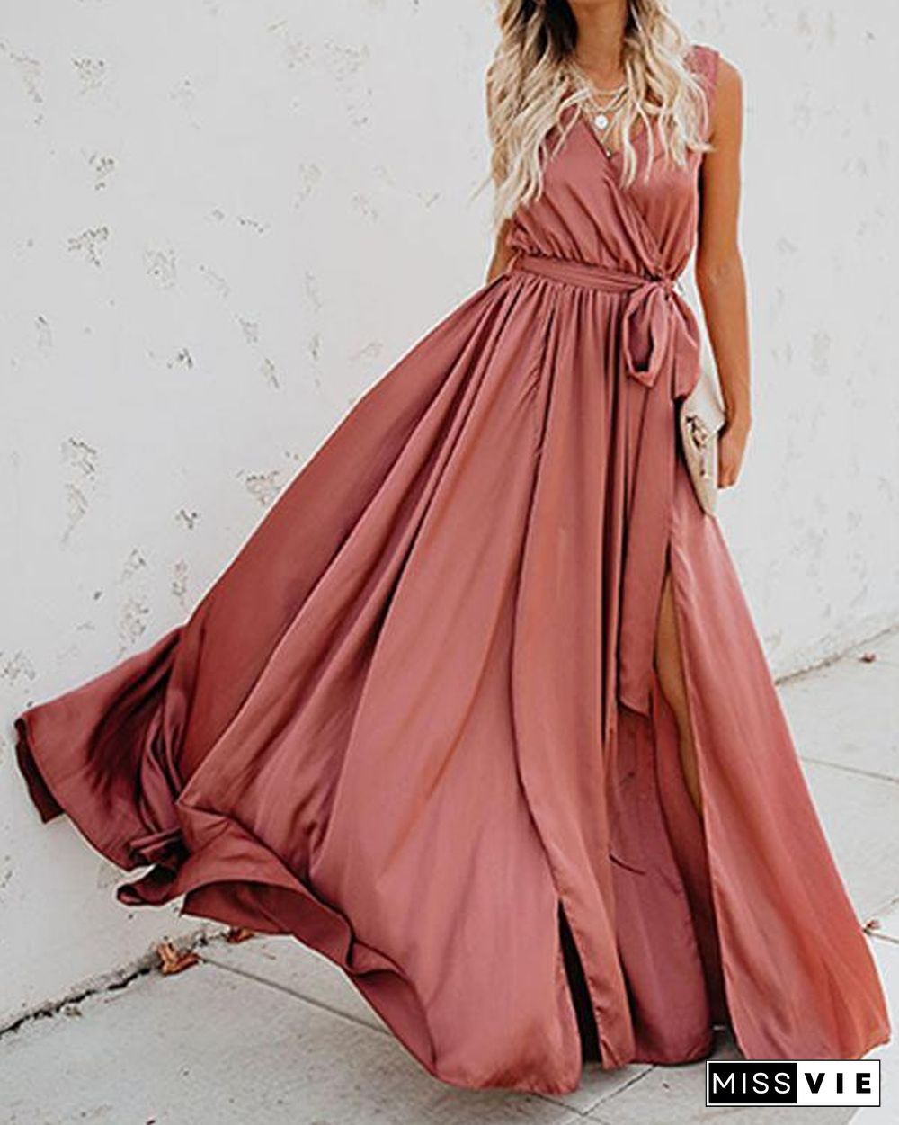 Solid Sleeveless A-line Casual/Vacation Maxi Dresses