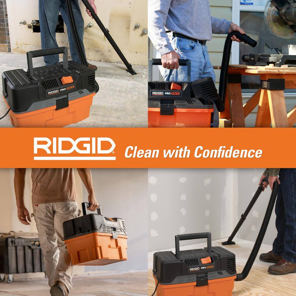 RIDGID 4.5 Gallon 5.0 Peak HP ProPack WetDry Shop Vacuum with Fine Dust Filter Expandable Locking Hose and Accessories WD4522