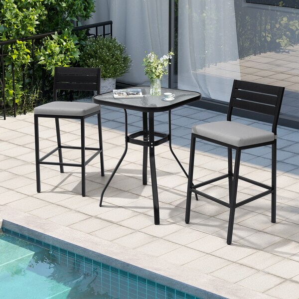 Pellebant Outdoor Tempered Glass Top Table with Umbrella Hole