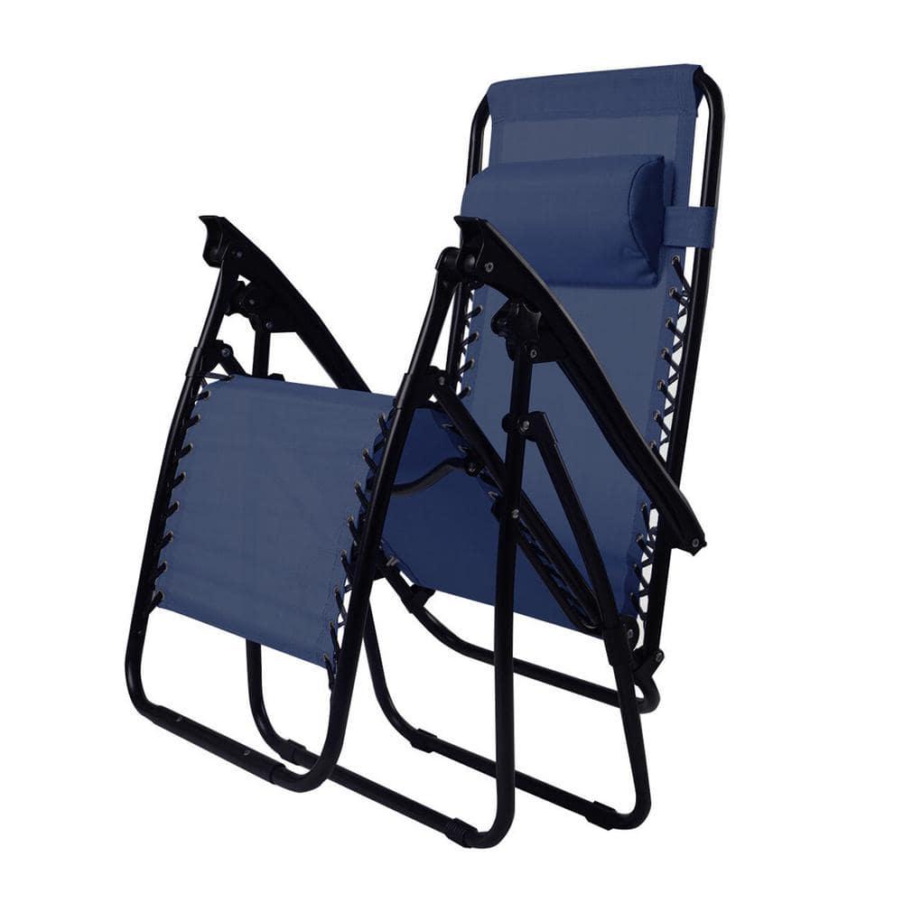 ANGELES HOME Navy Metal Folding and Reclining Zero Gravity Lawn Chair with Tray