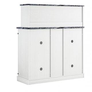 FESTIVO 47 in. Cut-Off White Wood Buffet Bar Cabinet with Wine Rack with Granite Pattern Countertop FWC21178