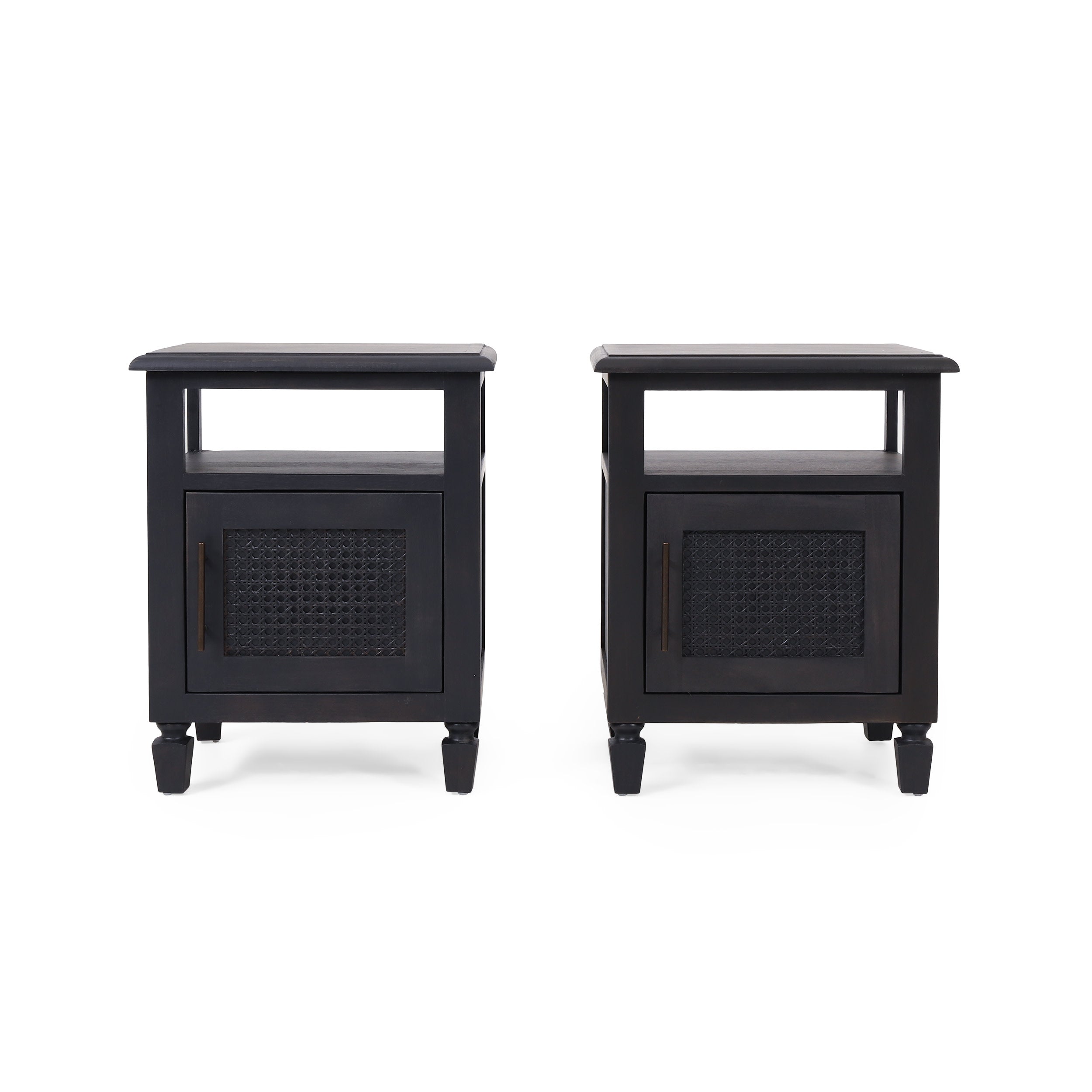 Lempster Rustic Acacia Wood and Cane Nightstands, Set of 2, Dark Gray