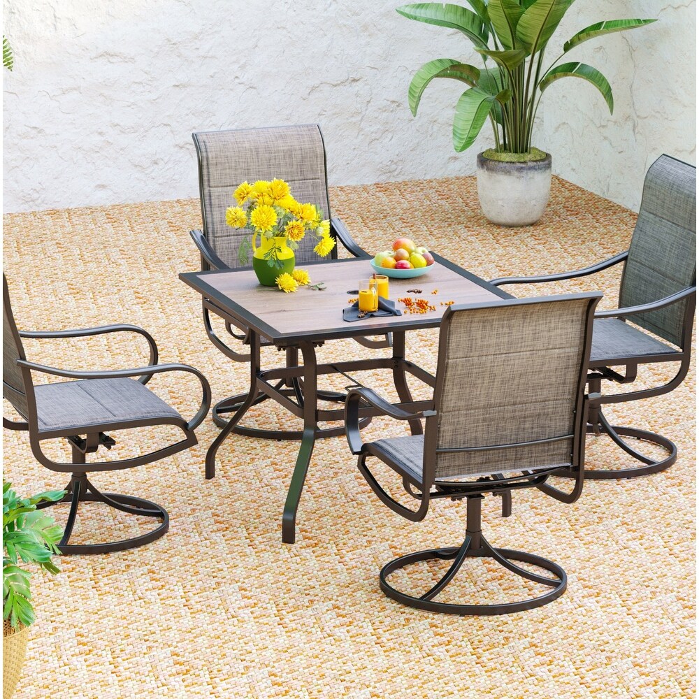 5 Piece Patio Dining Set with 4 Padded Textilene Swivel Chairs and 37\