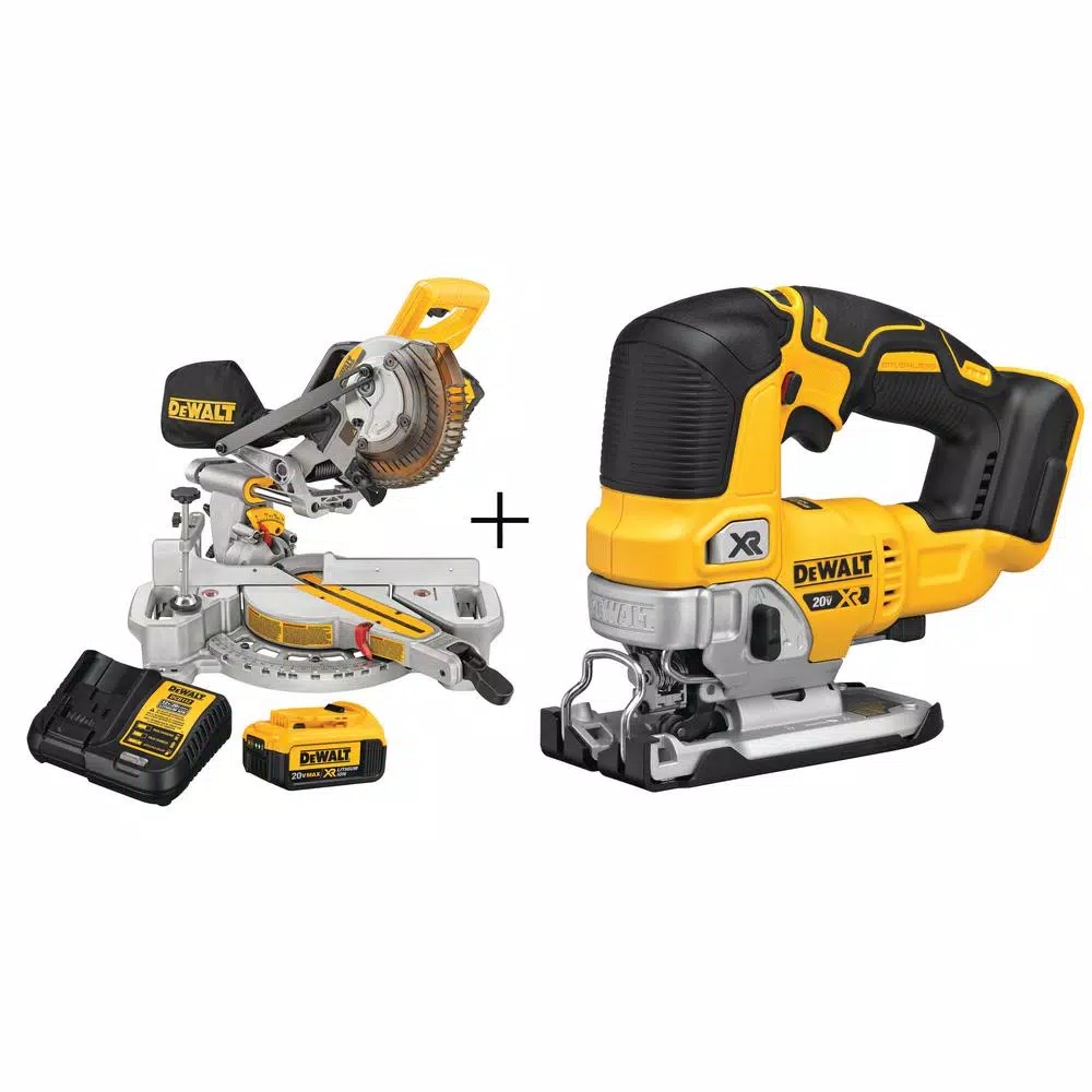 DEWALT 20-Volt MAX Cordless 7-1/4 in. Sliding Miter Saw with (1) 20-Volt Battery 4.0Ah and Cordless Jigsaw and#8211; XDC Depot