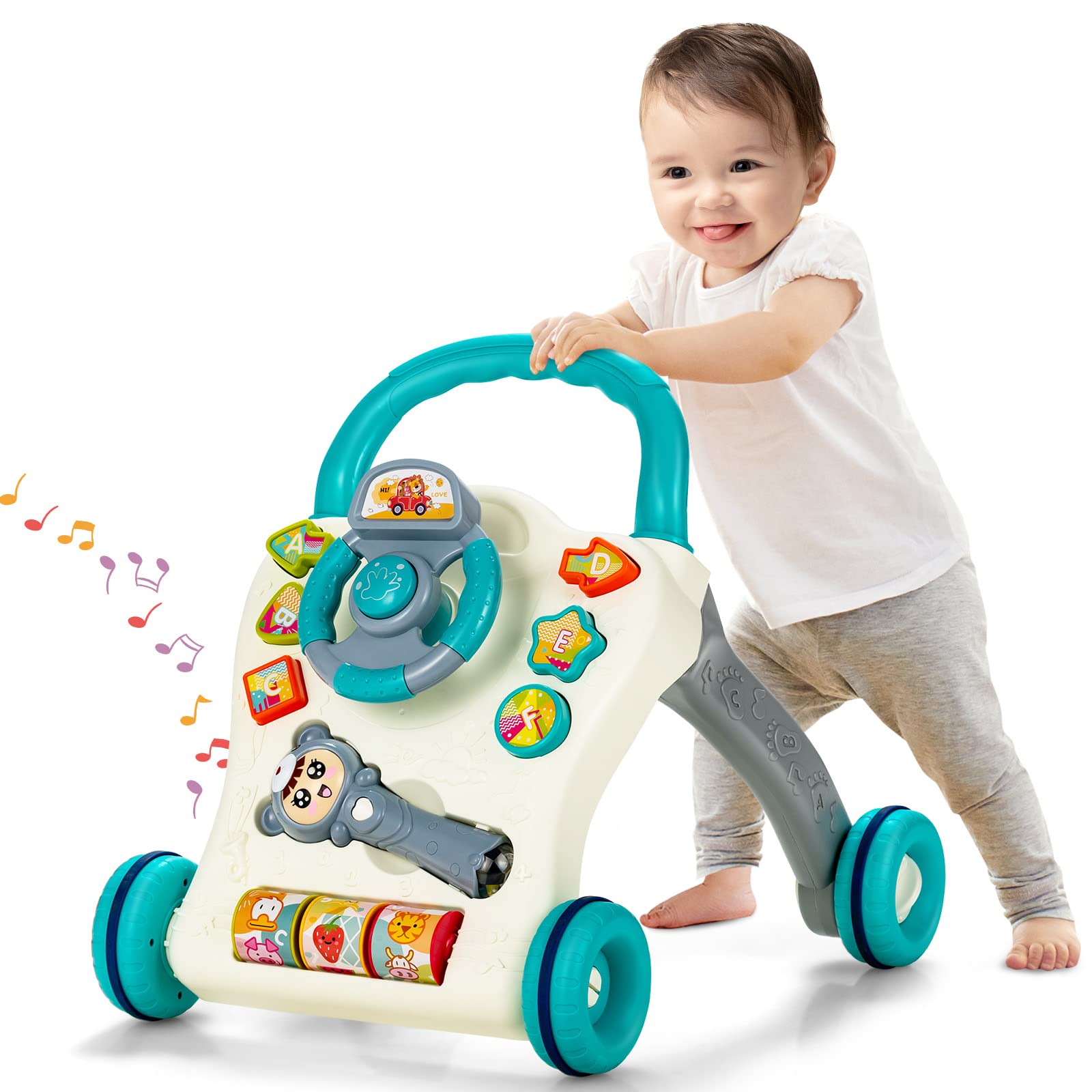 Sit to Stand Learning Walker, Baby Push Walker with Projector & Play Panel