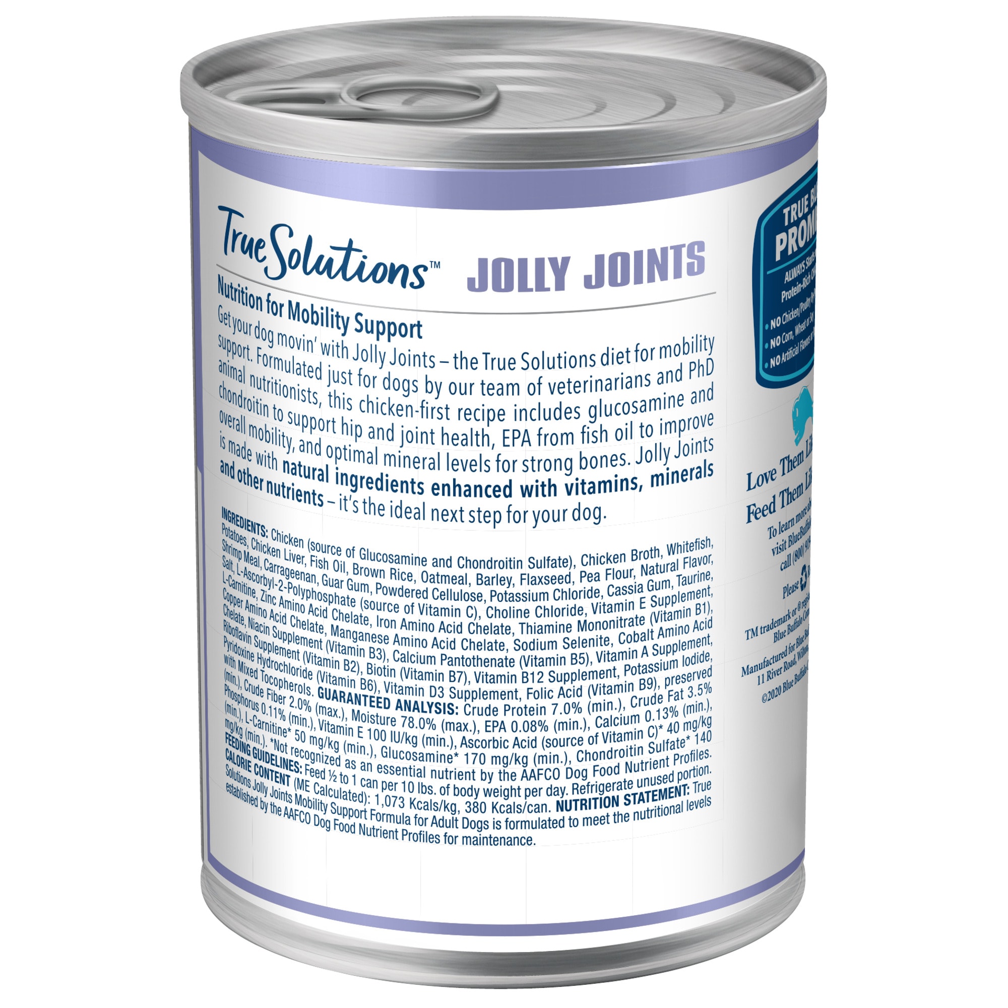 BLUE BUFFALO True Solutions Jolly Joints Natural Mobility Support Chicken Flavor Adult Wet Dog Food， 12.5 oz.， Case of 12