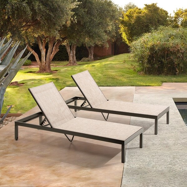 2PCS Outdoor Aluminum Adjustable Chaise Lounge Chairs with Wheels - 76.4